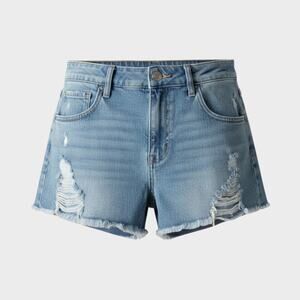 PacSun Denim Distressed Womens High Rise Shorts Blue Size 29 Fringe